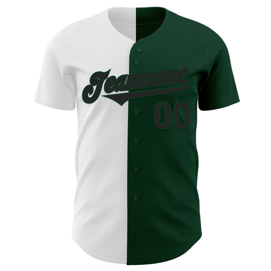 Custom Green Black-White Authentic Split Fashion Baseball Jersey - Sky-Custom