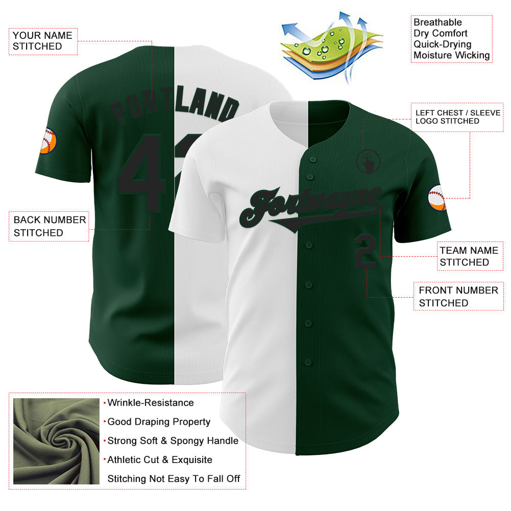 Custom Green Black-White Authentic Split Fashion Baseball Jersey - Sky-Custom