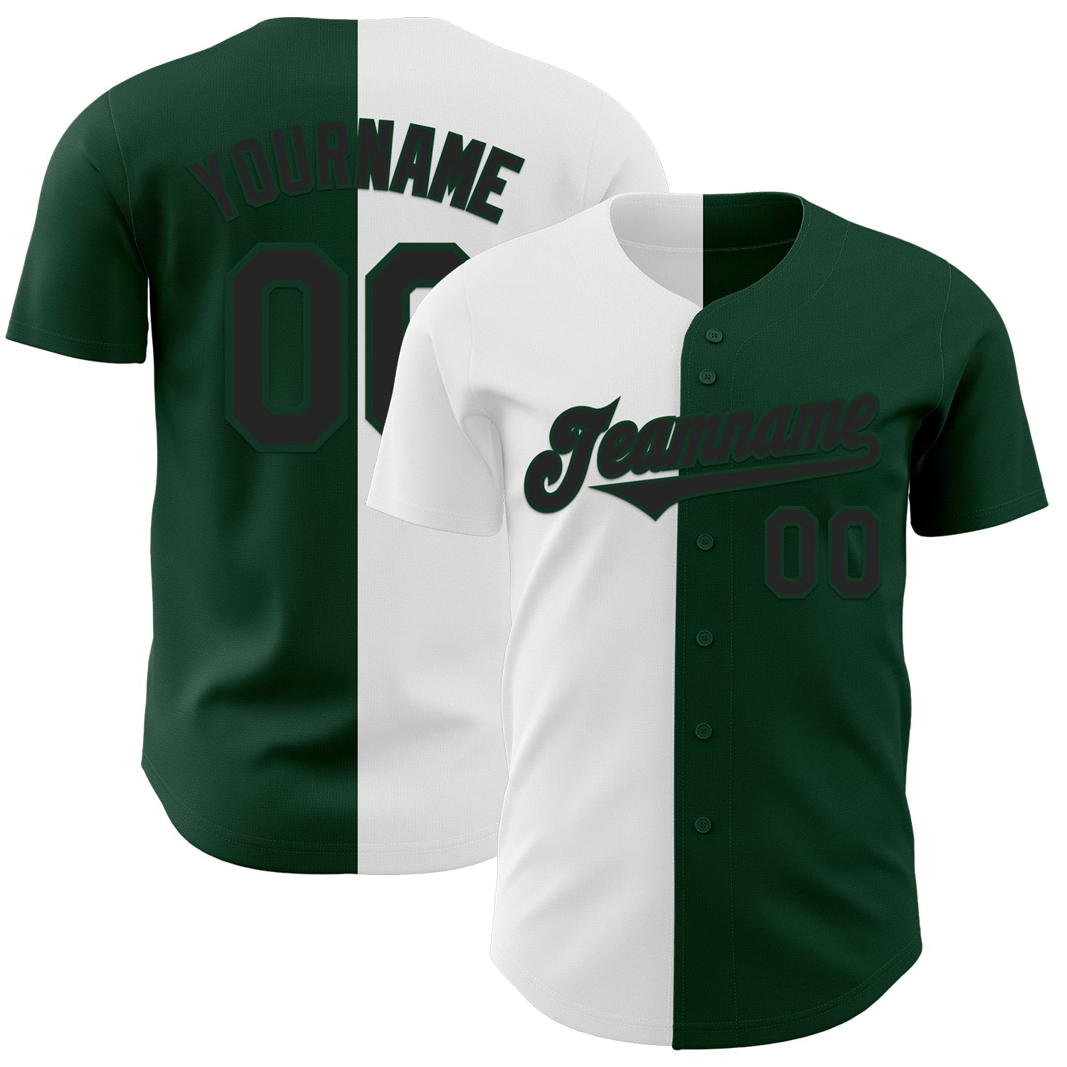 Custom Green Black-White Authentic Split Fashion Baseball Jersey - Sky-Custom