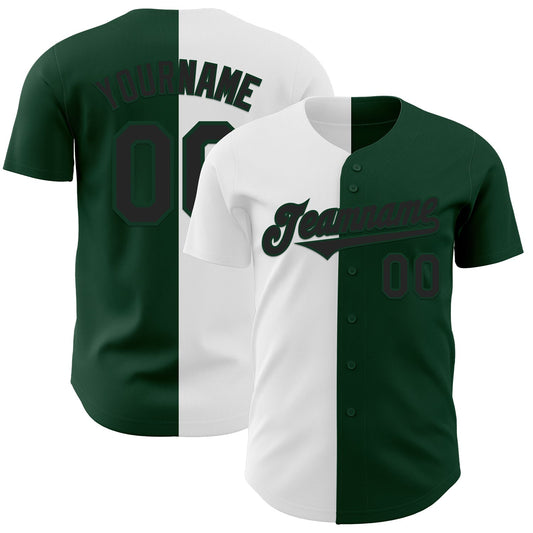 Custom Green Black-White Authentic Split Fashion Baseball Jersey - Sky-Custom