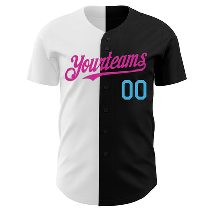 Custom Black Sky Blue Deep Pink-White Authentic Split Fashion Baseball Jersey - Sky-Custom