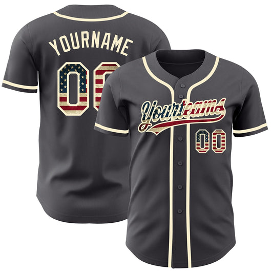 Custom Steel Gray Vintage USA Flag-Cream Authentic Baseball Jersey - Sky-Custom