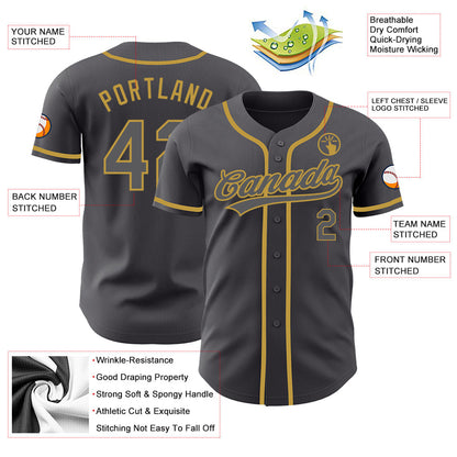 Custom Steel Gray Old Gold Authentic Baseball Jersey - Sky-Custom