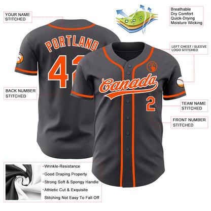 Custom Steel Gray Orange-White Authentic Baseball Jersey - Sky-Custom