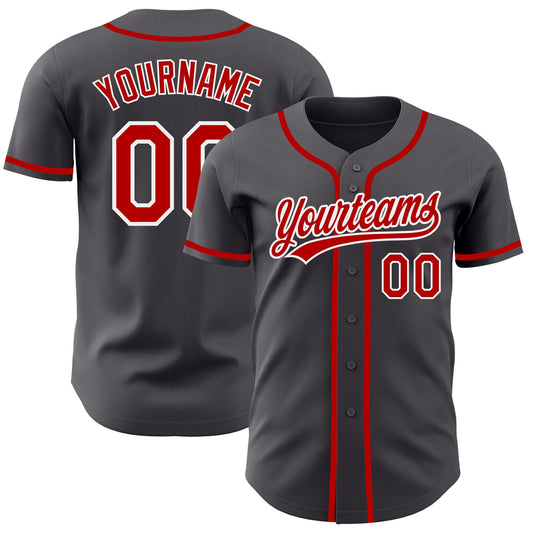 Custom Steel Gray Red-White Authentic Baseball Jersey - Sky-Custom