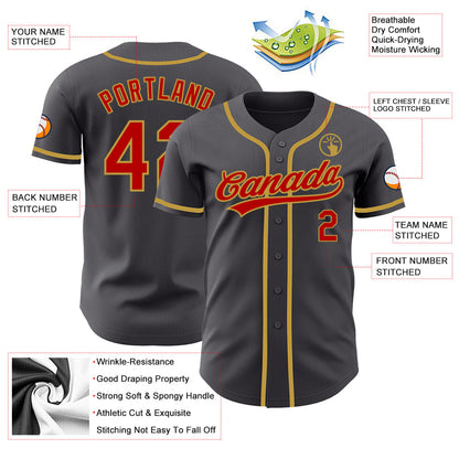 Custom Steel Gray Red-Old Gold Authentic Baseball Jersey - Sky-Custom