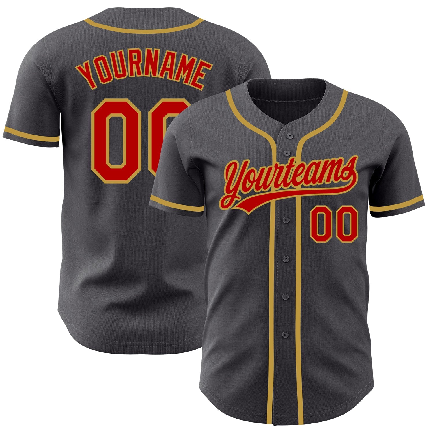 Custom Steel Gray Red-Old Gold Authentic Baseball Jersey - Sky-Custom