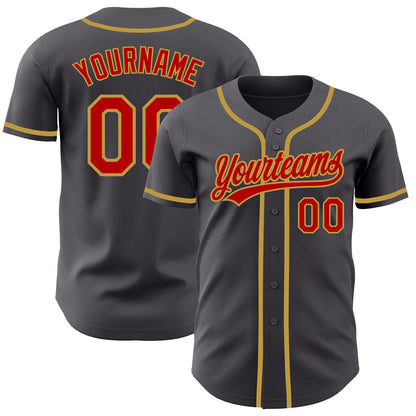 Custom Steel Gray Red-Old Gold Authentic Baseball Jersey - Sky-Custom