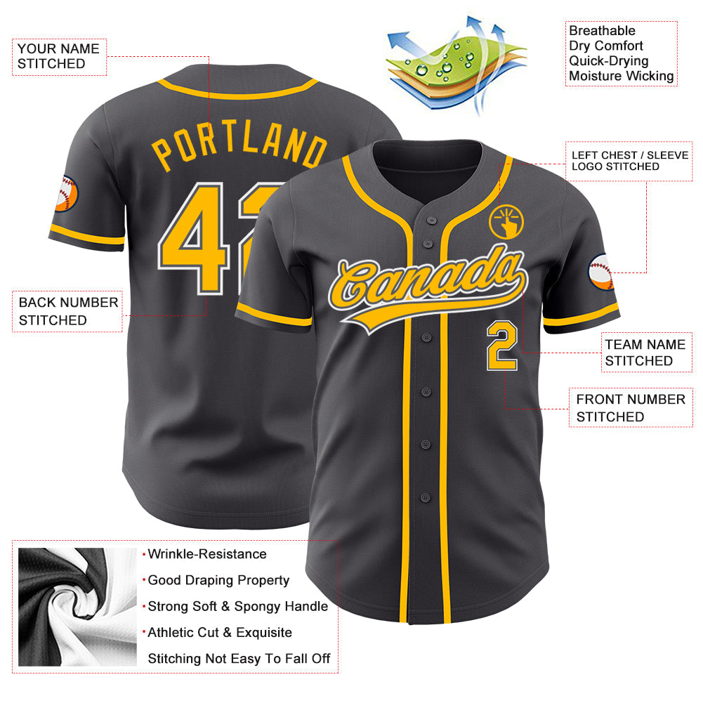 Custom Steel Gray Gold-White Authentic Baseball Jersey - Sky-Custom