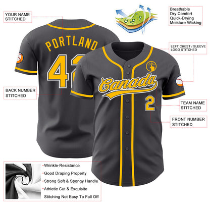 Custom Steel Gray Gold-White Authentic Baseball Jersey - Sky-Custom