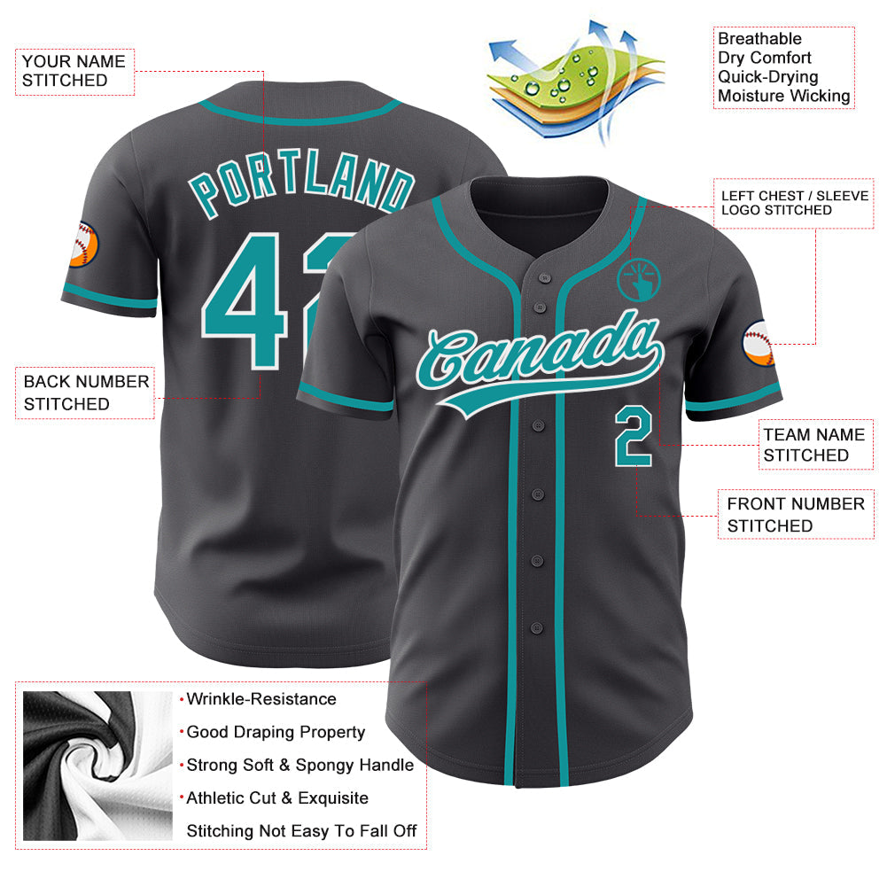 Custom Steel Gray Teal-White Authentic Baseball Jersey - Sky-Custom