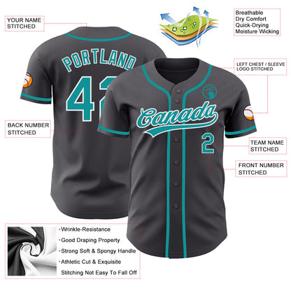 Custom Steel Gray Teal-White Authentic Baseball Jersey - Sky-Custom