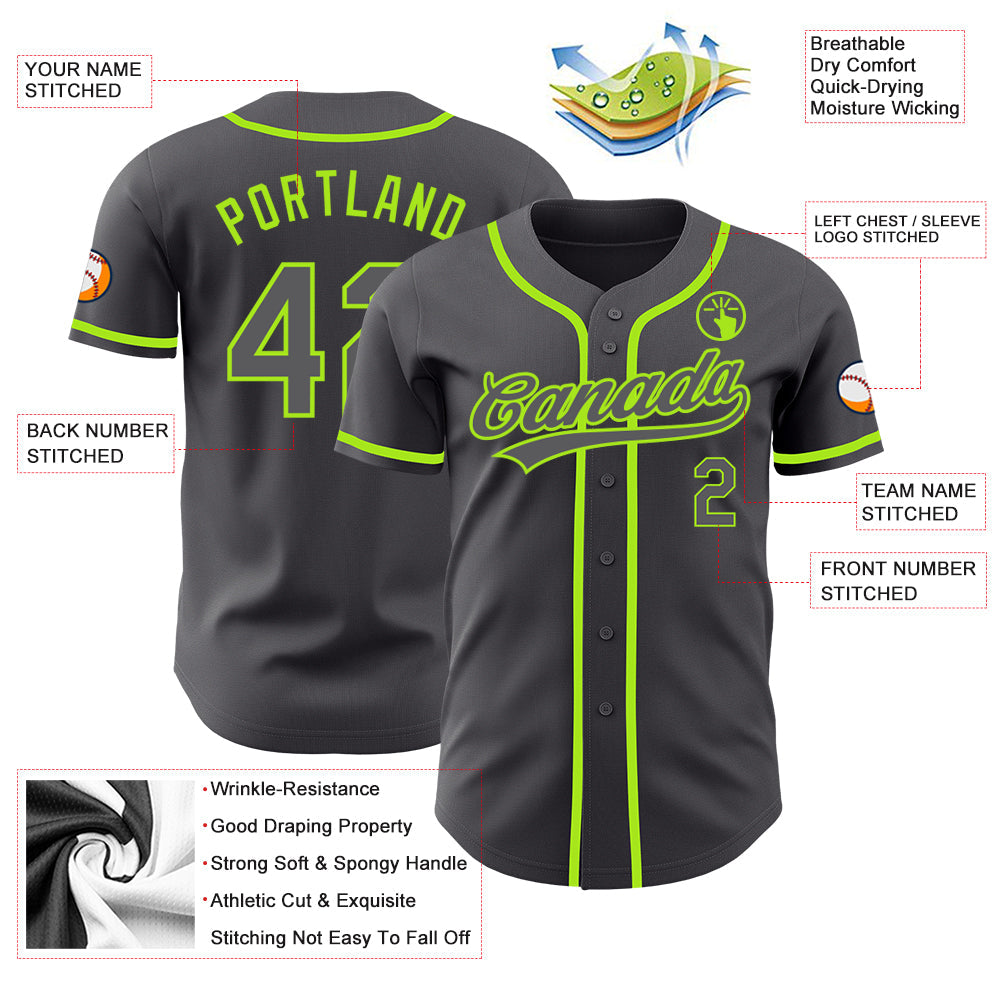 Custom Steel Gray Neon Green Authentic Baseball Jersey - Sky-Custom