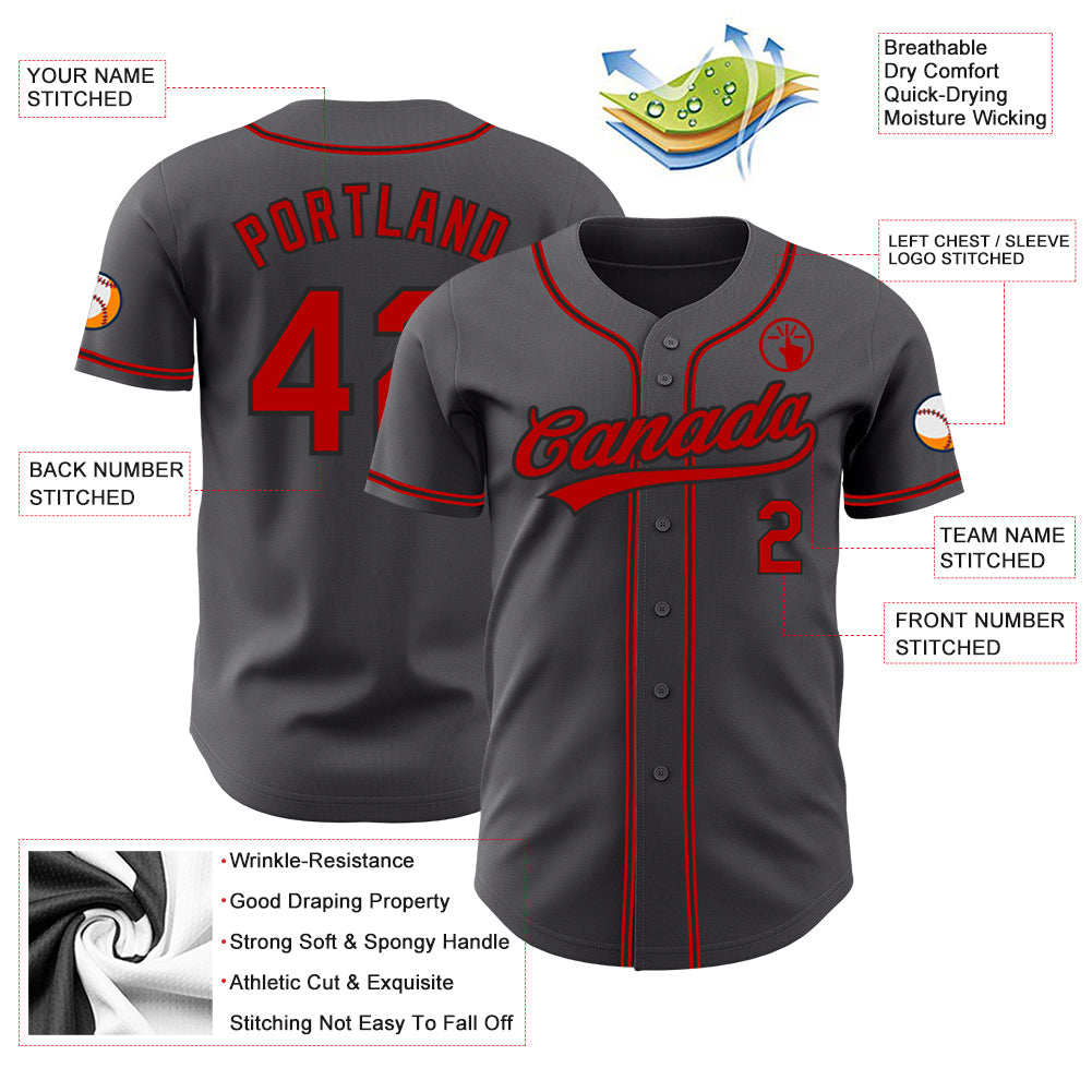 Custom Steel Gray Red-Black Authentic Baseball Jersey - Sky-Custom