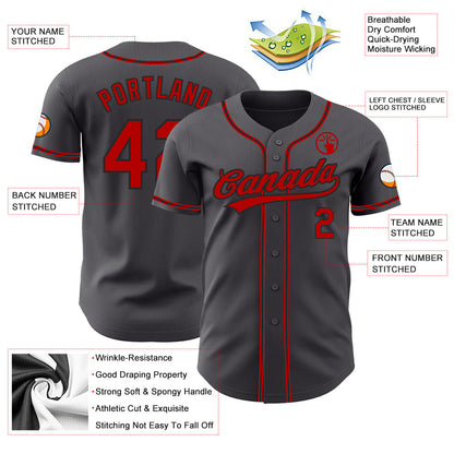 Custom Steel Gray Red-Black Authentic Baseball Jersey - Sky-Custom