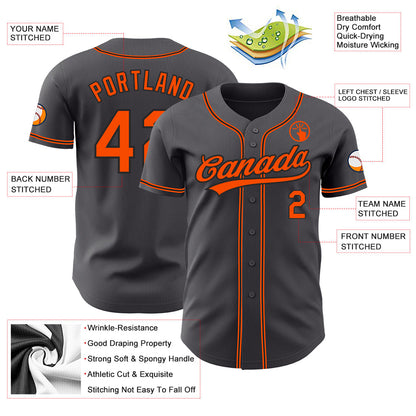 Custom Steel Gray Orange-Black Authentic Baseball Jersey - Sky-Custom