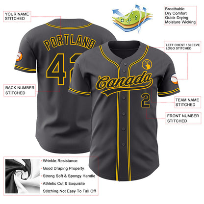 Custom Steel Gray Black-Gold Authentic Baseball Jersey - Sky-Custom