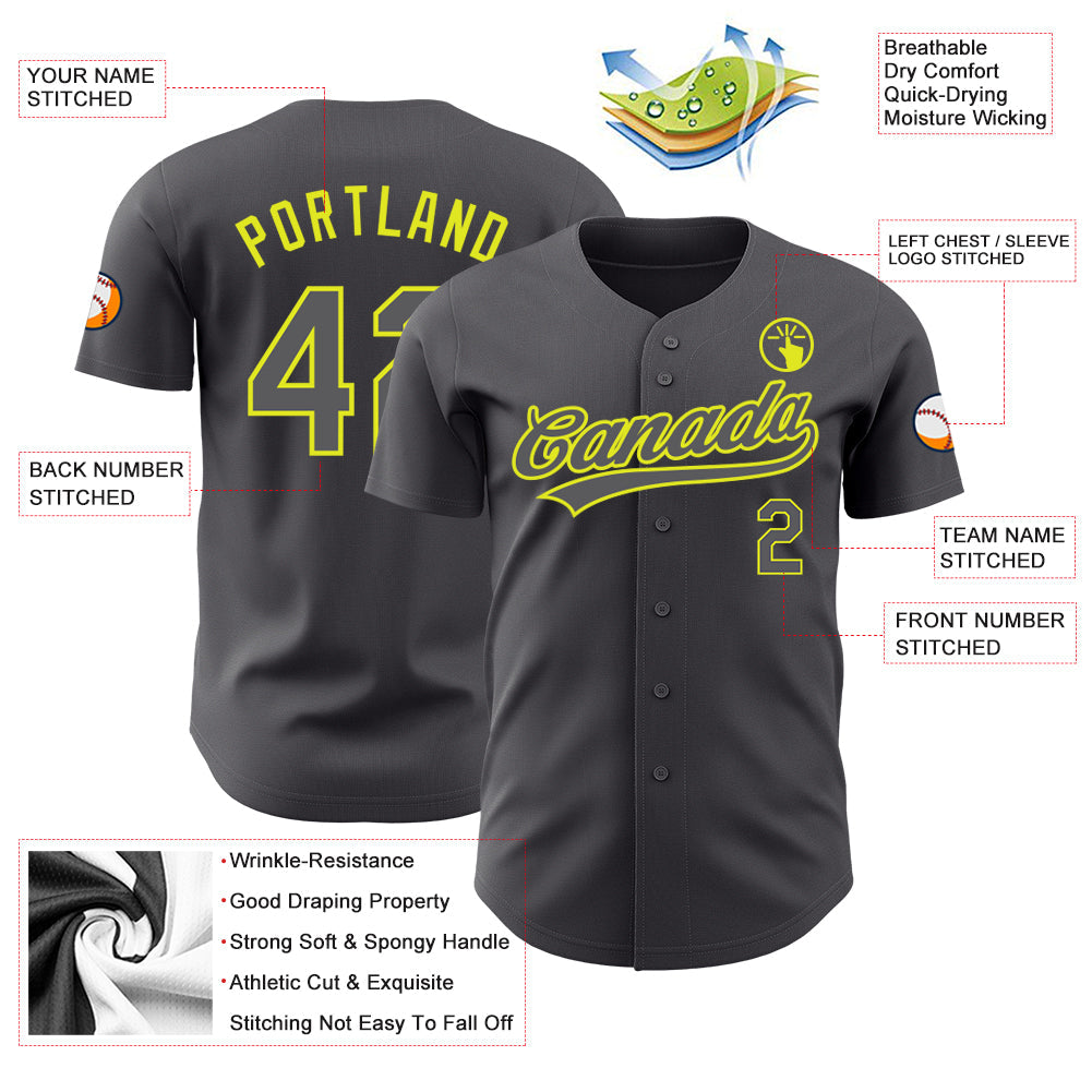 Custom Steel Gray Neon Yellow Authentic Baseball Jersey - Sky-Custom