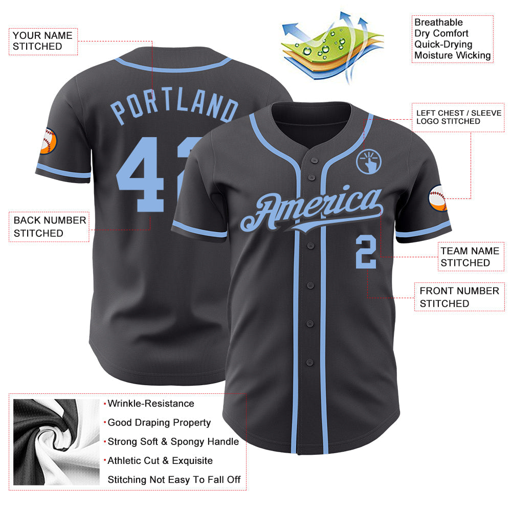 Custom Steel Gray Light Blue Authentic Baseball Jersey - Sky-Custom