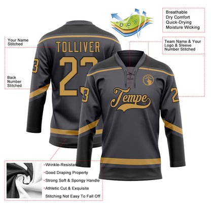 Custom Steel Gray Old Gold-Black Hockey Lace Neck Jersey - Sky-Custom