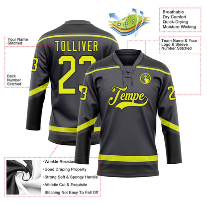 Custom Steel Gray Neon Yellow-Black Hockey Lace Neck Jersey - Sky-Custom