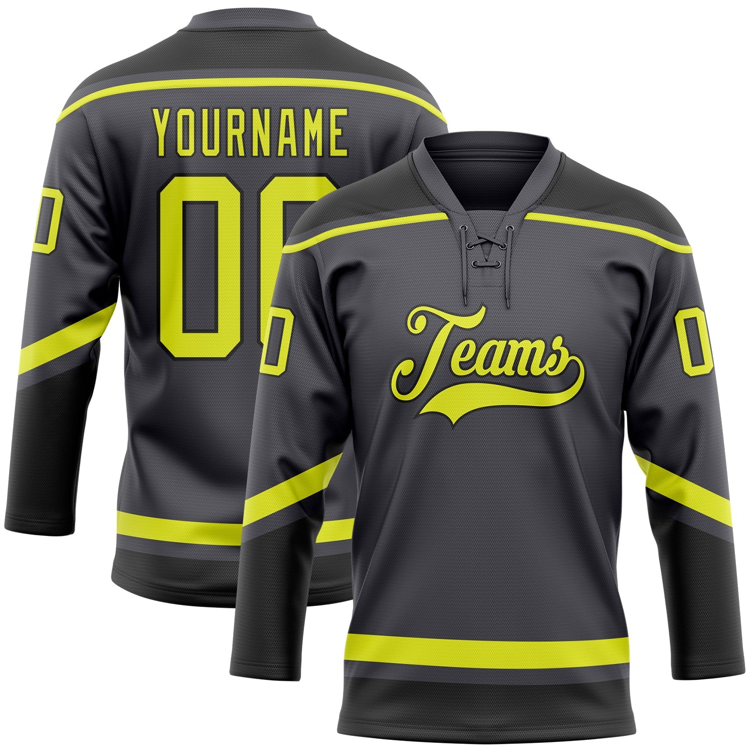 Custom Steel Gray Neon Yellow-Black Hockey Lace Neck Jersey - Sky-Custom