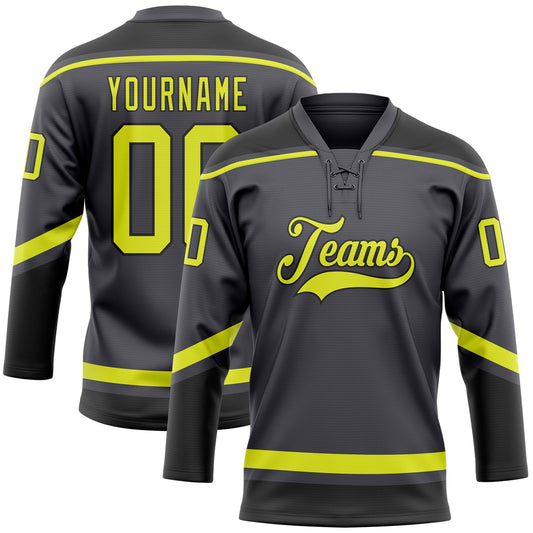 Custom Steel Gray Neon Yellow-Black Hockey Lace Neck Jersey - Sky-Custom