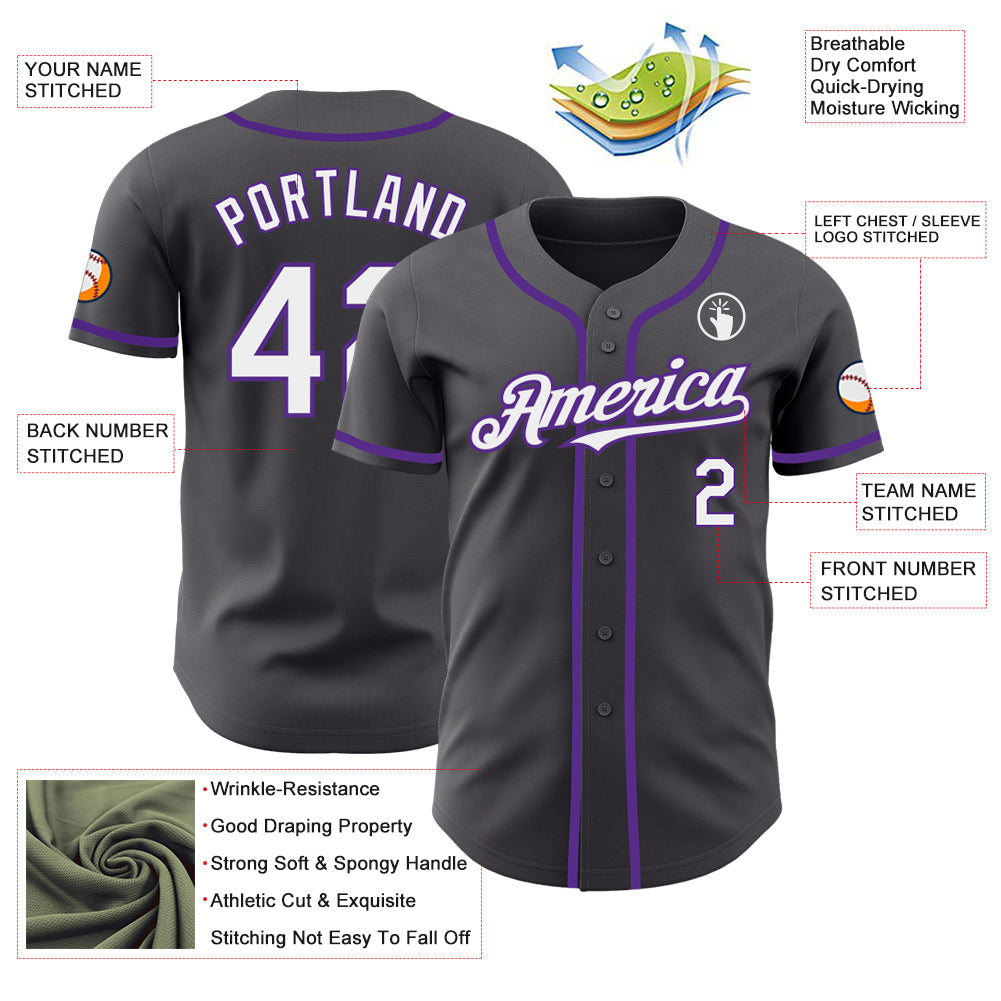 Custom Steel Gray White-Purple Authentic Baseball Jersey - Sky-Custom