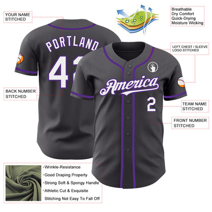 Custom Steel Gray White-Purple Authentic Baseball Jersey - Sky-Custom