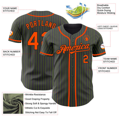 Custom Steel Gray Neon Green Pinstripe Orange-Black Authentic Baseball Jersey - Sky-Custom