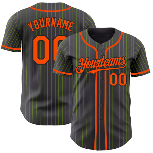 Custom Steel Gray Neon Green Pinstripe Orange-Black Authentic Baseball Jersey - Sky-Custom