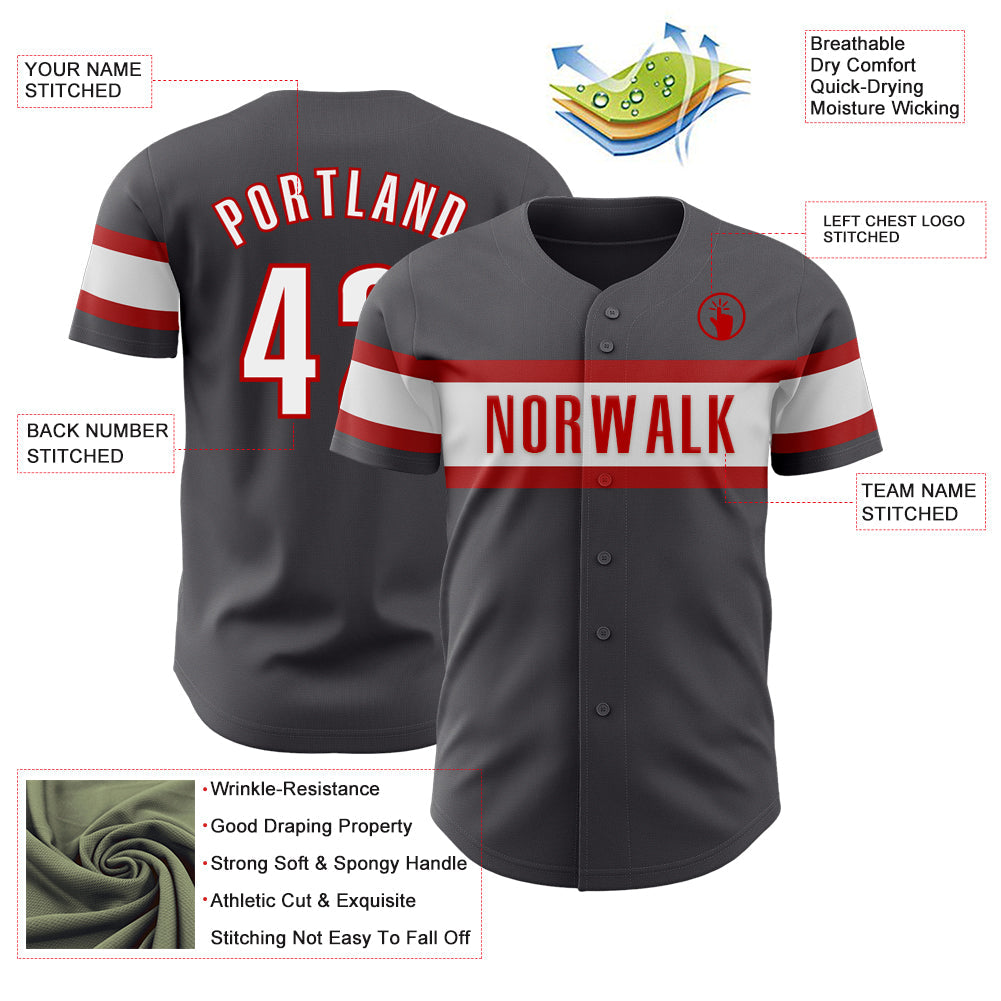 Custom Steel Gray White-Red Authentic Baseball Jersey - Sky-Custom