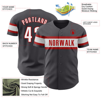Custom Steel Gray White-Red Authentic Baseball Jersey - Sky-Custom