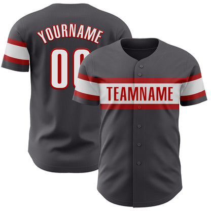Custom Steel Gray White-Red Authentic Baseball Jersey - Sky-Custom
