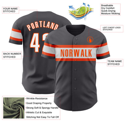 Custom Steel Gray White-Orange Authentic Baseball Jersey - Sky-Custom