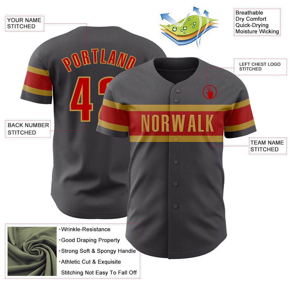 Custom Steel Gray Red-Old Gold Authentic Baseball Jersey - Sky-Custom