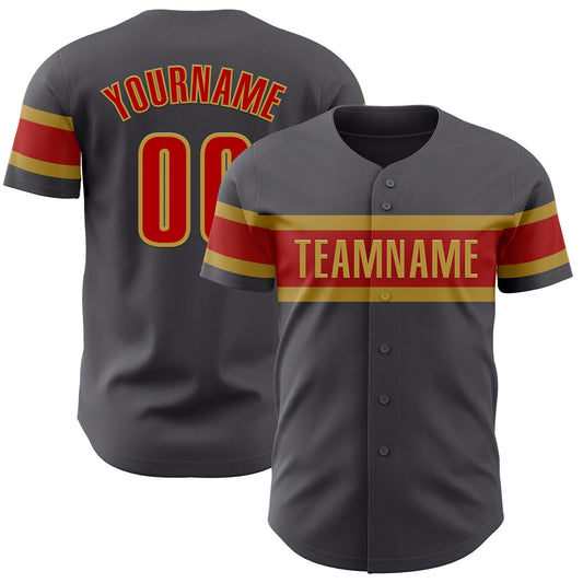 Custom Steel Gray Red-Old Gold Authentic Baseball Jersey - Sky-Custom