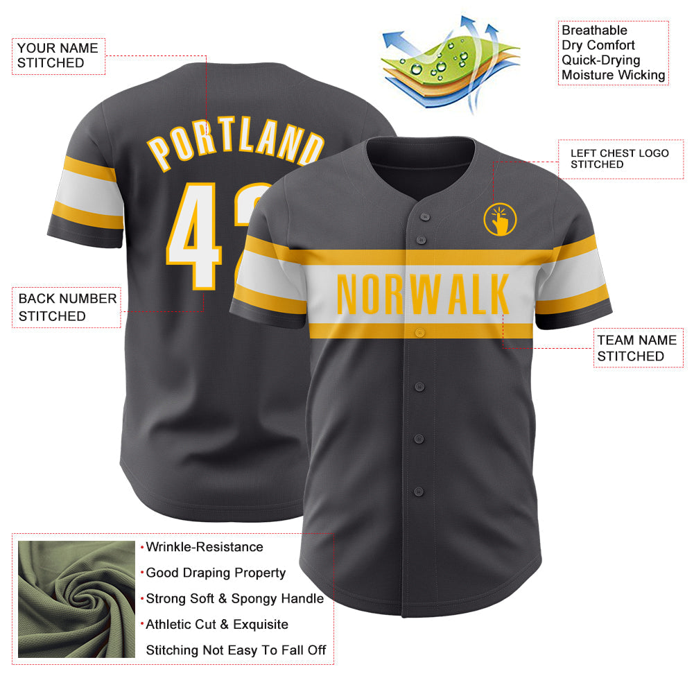 Custom Steel Gray White-Gold Authentic Baseball Jersey - Sky-Custom