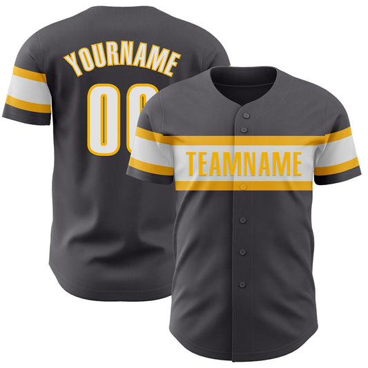 Custom Steel Gray White-Gold Authentic Baseball Jersey - Sky-Custom