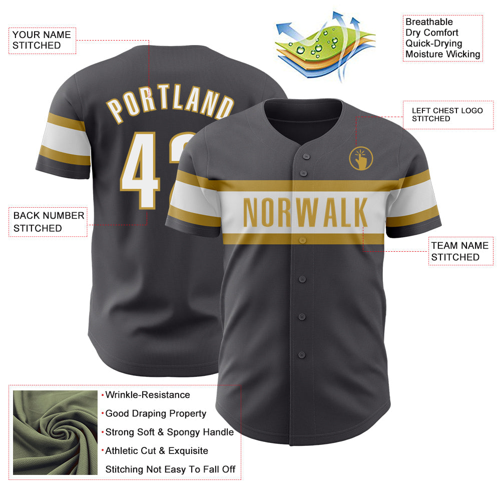 Custom Steel Gray White-Old Gold Authentic Baseball Jersey - Sky-Custom