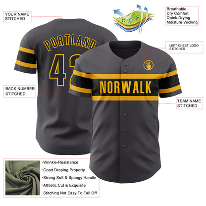 Custom Steel Gray Black-Gold Authentic Baseball Jersey - Sky-Custom