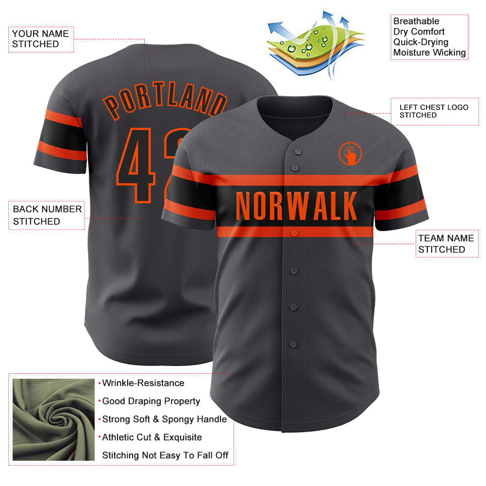 Custom Steel Gray Black-Orange Authentic Baseball Jersey - Sky-Custom