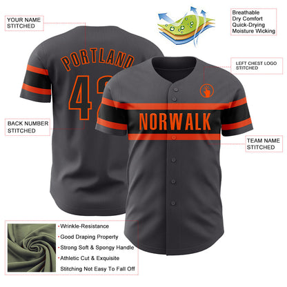 Custom Steel Gray Black-Orange Authentic Baseball Jersey - Sky-Custom