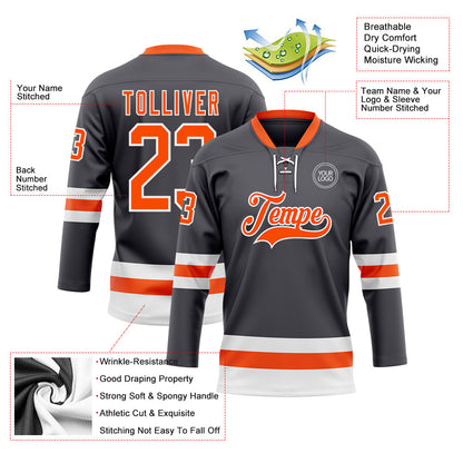 Custom Steel Gray Orange-White Hockey Lace Neck Jersey - Sky-Custom