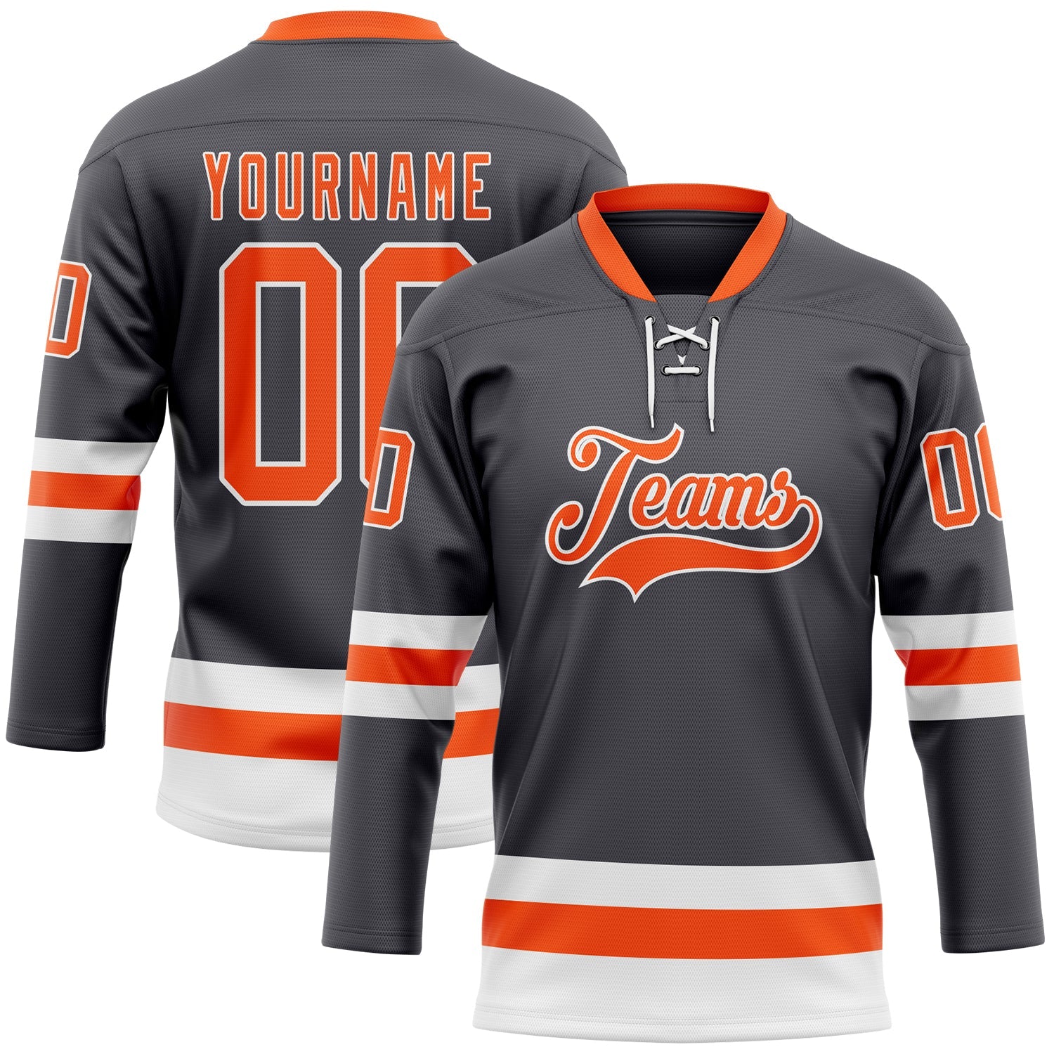 Custom Steel Gray Orange-White Hockey Lace Neck Jersey - Sky-Custom