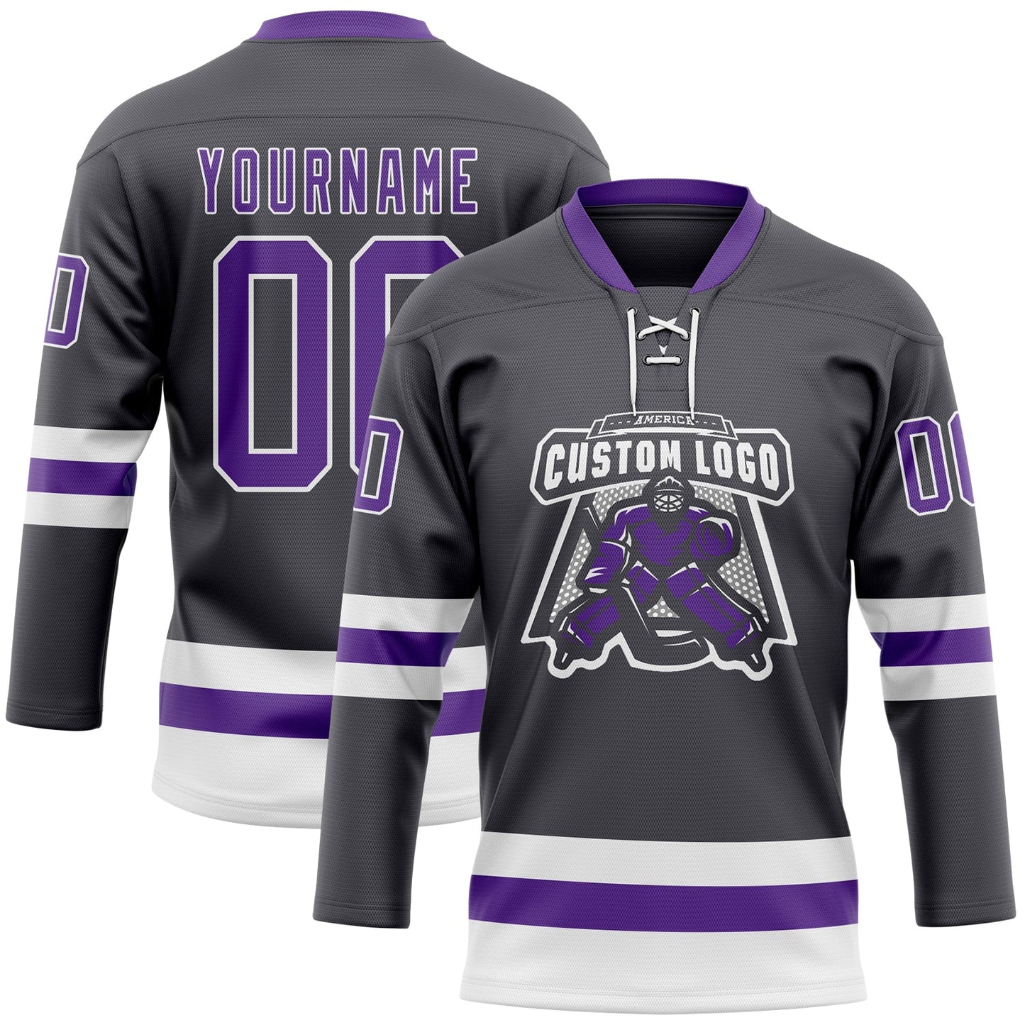 Custom Steel Gray Purple-White Hockey Lace Neck Jersey - Sky-Custom