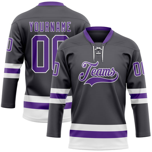 Custom Steel Gray Purple-White Hockey Lace Neck Jersey - Sky-Custom