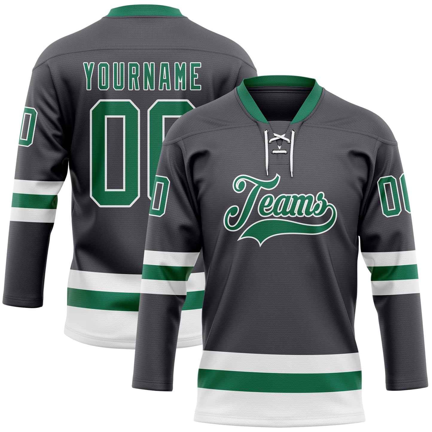 Custom Steel Gray Kelly Green-White Hockey Lace Neck Jersey - Sky-Custom