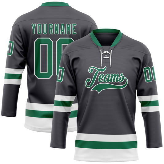 Custom Steel Gray Kelly Green-White Hockey Lace Neck Jersey - Sky-Custom