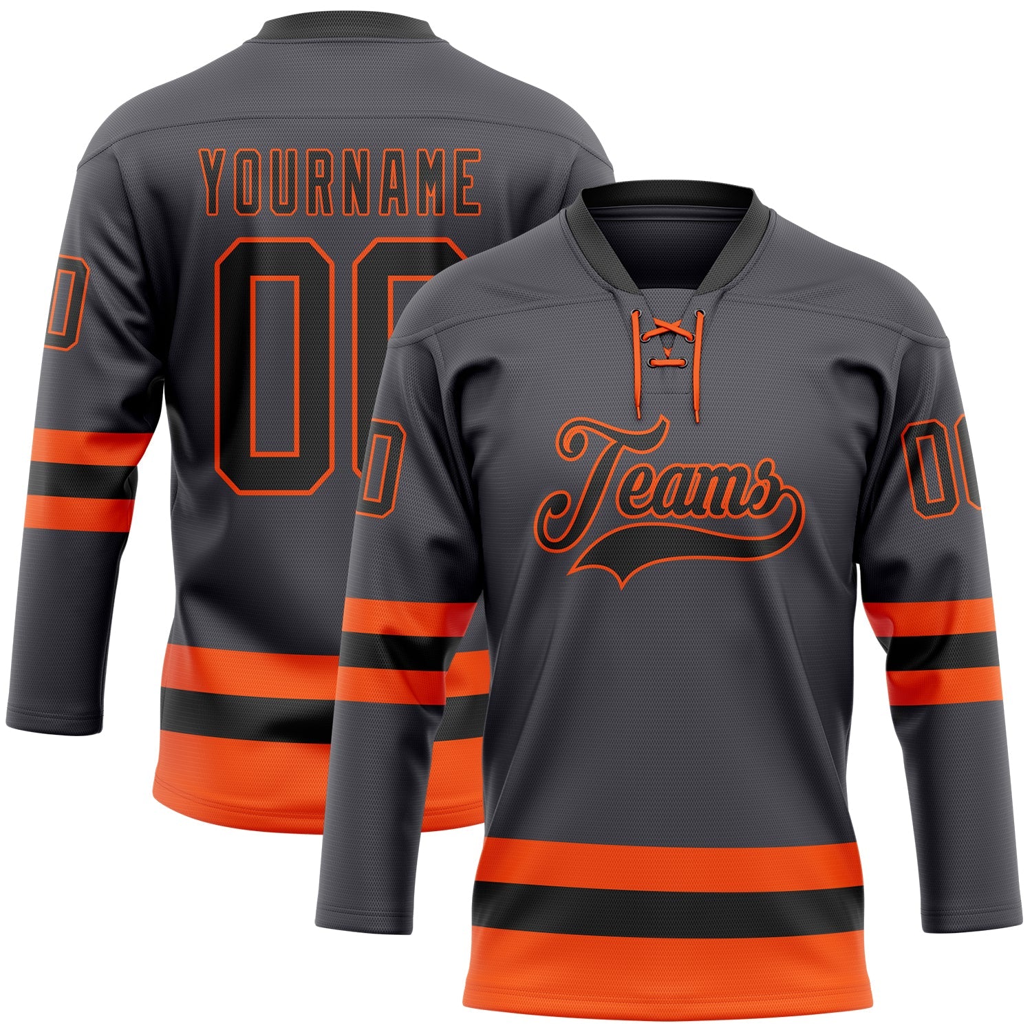 Custom Steel Gray Black-Orange Hockey Lace Neck Jersey - Sky-Custom